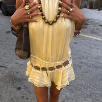Ensemble de robe plissée en mousseline de soie de haute qualité jaune clair à deux pièces pour fête de remise de diplôme d'été pour femmes