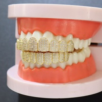Grillz dentaire Hip-Hop à huit dents plates pour hommes et femmes, en laiton 18K micro-incrusté de zircon et plaqué or