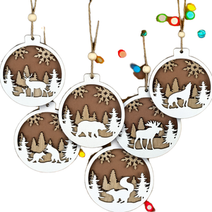 Adornos Colgantes Redondos de Madera, Animales del Bosque Cortados con Láser, Decoraciones Rústicas Hechas a Mano para Árbol de Navidad - Product Image 1