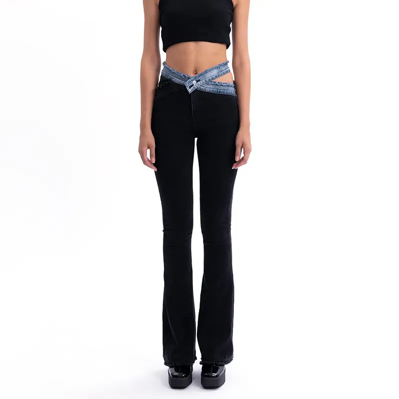 Брюки женские с широкими штанинами, мягкие высокие брюки из денима в стиле пэчворк, расклешенные джинсы с высокой талией, с вырезами
