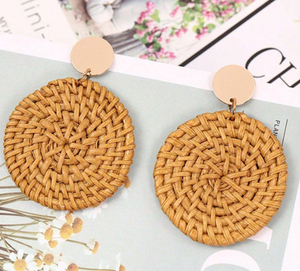 Woven Rattan <b>Statement</b> Earrings Handmade Natural Boho Geometric Brass Children's <b>Jewelry</b> Drop Anniversary Gifts - Product Image 6