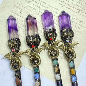 Varita Mágica <span class=keywords><strong>de</strong></span> Bruja <span class=keywords><strong>de</strong></span> Cristal <span class=keywords><strong>de</strong></span> Cuarzo Amatista Natural, Escultura <span class=keywords><strong>de</strong></span> <span class=keywords><strong>Película</strong></span> Hecha a Mano, para Decoración del Hogar - Product Image 1