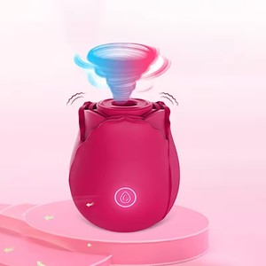 Vibrateur à succion moyen coloré, stimulateur clitoridien et des mamelons, en silicone et ABS, design rose rouge pour femmes - Product Image 1