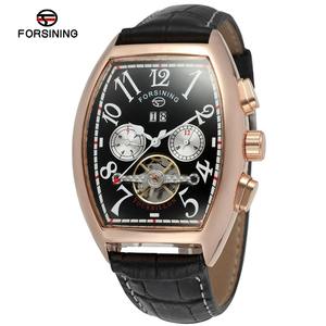 Pour Forsining hommes mode automatique mécanique Tourbillon montres vente chaude bracelet en cuir cadran en verre fenêtre 22mm bande pointeur - Product Image 5