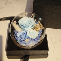 Boule de fleurs préservées sous cloche en verre, roses et œillets, cadeau éternel, cadeau de fleurs naturelles le plus vendu pour la Saint-Valentin, la fête des mères