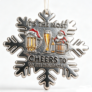 Christmas Snowflake <b>Ornament</b> <b>Silver</b>-Plated Beer Santa Design Cheers To The Holidays Decorative Metal Craft - Product Image 3