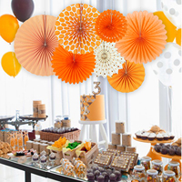 Vente en gros de fournitures de fête de Thanksgiving de mariage d'anniversaire orange 7 pièces ventilateur en papier de soie ventilateurs suspendus décoration de fête