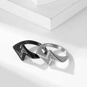 Popular yunnique fashion trendy and unique lightning bolt Z-shaped <b>titanium</b> steel <b>ring</b>, a cool and unisex everyday - Product Image 2