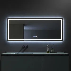 Produsen cermin tanpa bingkai persegi kamar mandi cermin pintar led anti-kabut elektronik kontemporer