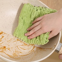 Handuk Dapur Mikrofiber Tekstur Bambu dengan Logo Custom, Lembut, Daya Serap Tinggi, Dilengkapi Gantungan untuk Supermarket