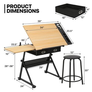 <span class=keywords><strong>Table</strong></span> à <span class=keywords><strong>dessin</strong></span> pliable réglable avec plateau en verre et métal, design moderne, pour école, atelier, chambre, appartement, <span class=keywords><strong>table</strong></span> d'art - Product Image 4