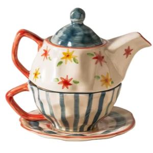 Service <span class=keywords><strong>à</strong></span> thé en céramique <span class=keywords><strong>à</strong></span> motif de fleurs un ensemble de théière et tasse <span class=keywords><strong>à</strong></span> thé personnalisé classique Camping bureau école tasse - Product Image 1