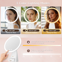 Miroir de maquillage LED rond avec tiroir de rangement, base lumineuse, commande tactile, angle réglable, miroir de vanité rechargeable