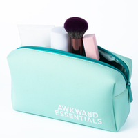 Nouvel arrivage Pochette de maquillage de luxe en néoprène rose pour femmes Sac cosmétique portable à fermeture éclair avec motif de lettres Style pour femmes