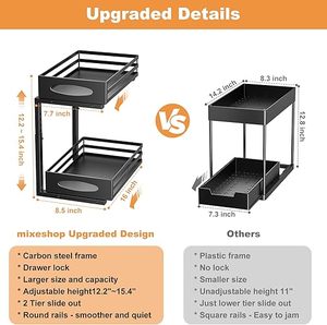 Organiseur <span class=keywords><strong>sous</strong></span> évier à roulettes lisses, 2 niveaux, hauteur extensible, tiroir coulissant pour armoires de cuisine et de salle de bain - Product Image 4
