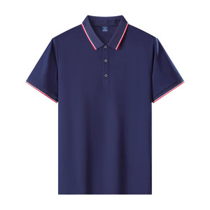 Navy Blue Cotton Polo Shirt Short Sleeve Solid Color Daily Wear Workwear Custom Embroidery Logo Printing - Product Image 1