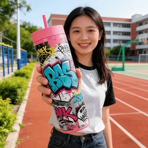 Gobelet isotherme personnalisé en acrylique double paroi, fin et élancé, couleurs pastel, semi-mat, écologique, grande capacité 16oz, portable, avec paille classique - Product Image 6