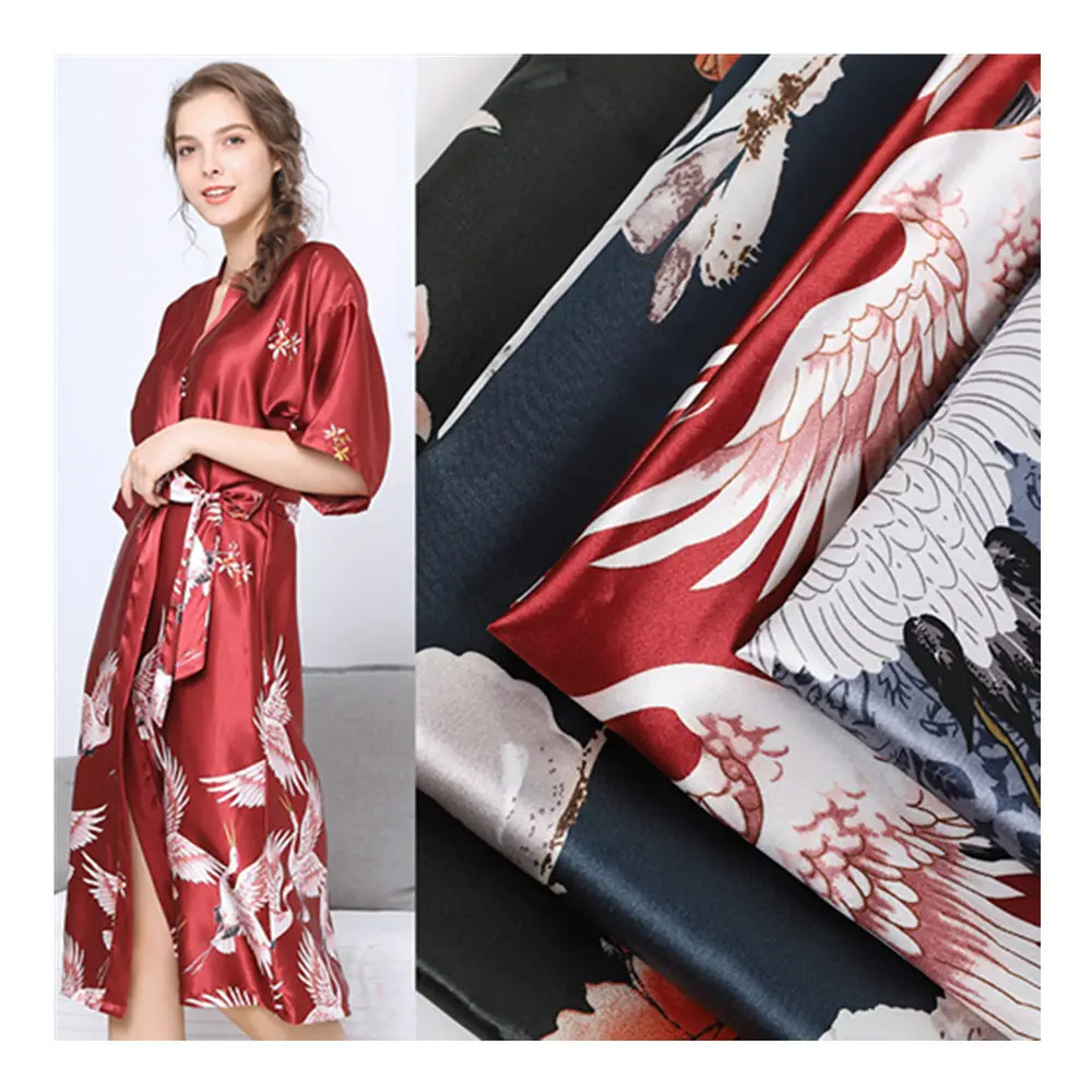 Impresión floral personalizada al por mayor mujeres seda satén elástico spandex brillante 100% poliéster tela satén seda tela para vestido