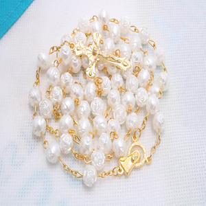 <span class=keywords><strong>Rosario</strong></span> cattolico 8mm perle di Rose d'<span class=keywords><strong>oro</strong></span> incrociate fatte a mano ad ago ricurvo <span class=keywords><strong>collana</strong></span> religiosa chiesa regalo di Pasqua - Product Image 3