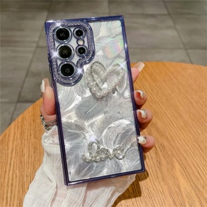 เคส S24 Ultra หรูหรา ลายขนนกออโรร่า ประดับมุกและเพชร สำหรับ Samsung Galaxy S23 Ultra S24 S22 Plus - Product Image 5