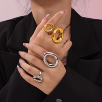 Bague géométrique minimaliste en acier inoxydable, cadeau de mariage ou de fête, anneau ovale creux enveloppant le doigt pour femme