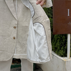 Abiti da <span class=keywords><strong>Uomo</strong></span> in <span class=keywords><strong>Lino</strong></span> Sottile Stile Britannico Retrò 2026, Completi Eleganti Monopetto Casual da Ufficio - Product Image 6