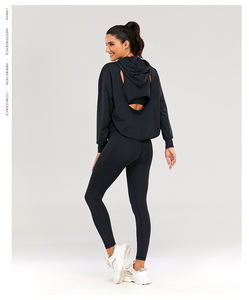 Ensemble 3 pièces Leggings à capuche et manches longues pour femmes Fitness Yoga Set - Product Image 4