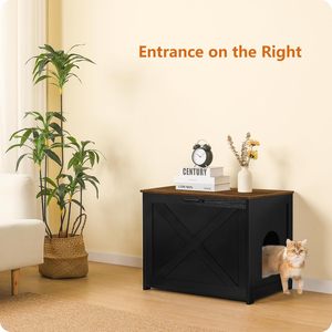 Indoor concealed <b>cat</b> <b>litter</b> box, semi-enclosed <b>cat</b> <b>litter</b> bowl, large size, solid wood, sand-filtering, <b>cat</b>-proof cabinet. - Product Image 1