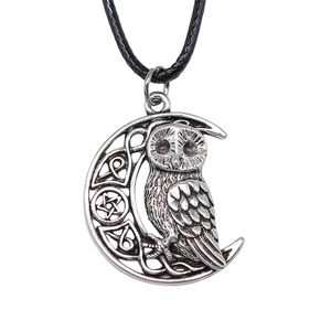 WYSIWYG 26x33mm Antique Silver Plated Viking <strong>Owl</strong> Pendant Black Leather Cord Rope Chain <strong>Necklace</strong> for Men N6-ABD-C13405 - Product Image 1