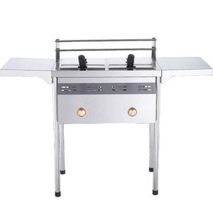 Penggorengan Gas Komersial Dua Tangki dengan Dua Keranjang Stainless Steel untuk Menggoreng di Luar Ruangan 2 tangki 2 Keranjang Penggorengan Gas - Product Image 2