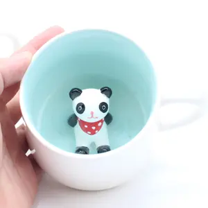 Panda Kejutan 3D Cangkir Kopi Lucu Kartun Hewan Keramik Cangkir Bayi Hewan Di Dalam, Hadiah Ulang Tahun Terbaik 8 OZ Cangkir Kantor