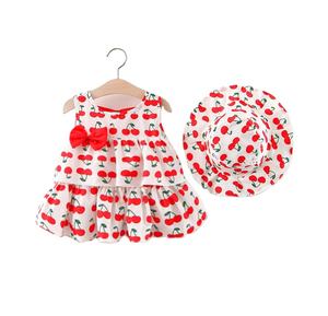 Ropa para Bebés, Conjuntos para Niñas Pequeñas, Vestidos con Estampado de Cerezas y Sombrero, Venta al por Mayor en China - Product Image 1