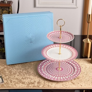 European Luxury Green Bone China <b>Under</b>-glazed Round 3-<b>layer</b> Cake Tray for Wedding Home Office - Product Image 4