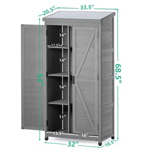 68 Inches Tall <b>Outdoor</b> Storage <b>Cabinet</b> with Metal Top Garden Storage Shed for Yard and Patio Wood Construction - Product Image 3