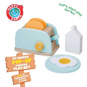 Happy Earth-Toaster Pop-Up en bois pour les tout-petits Interactive Pretend Play Breakfast Cooking <span class=keywords><strong>Kitchen</strong></span> Role Early Learning <span class=keywords><strong>Fun</strong></span> - Product Image 3