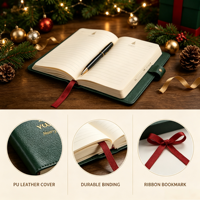 Carnet de Noël personnalisé en cuir PU avec logo estampé à chaud, couverture étanche, idéal pour les entreprises