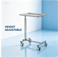 Chariot à instruments chirurgicaux en acier inoxydable 304, réglable en hauteur, avec base en U et roulettes verrouillables pour hôpital