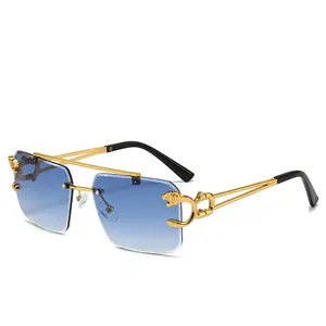 Gafas de sol con montura de cabeza de leopardo para hombre y mujer, lentes de sol Unisex sin montura, polarizadas, con logotipo personalizado, novedad de 2023
