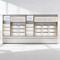 Vitrine de présentation pour produits de soin et maquillage, bois clair, éclairage LED blanc, étagères ouvertes, rangement inférieur, CE ETL, pour boutique de cosmétiques