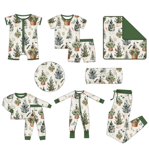 Tùy Chỉnh Giáng Sinh Thoải Mái 95% Tre 5% Spandex Dễ Thương Weiwei Dài 2 Mảnh Romper Cho Bé Đặt Hàng Đầu Và Quần - Product Image 1