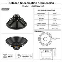 Haut-parleur de subwoofer extérieur de 18 pouces avec bobine vocale en néodyme, aimant en néodyme, coque métallique, 35-2 kHz, systèmes de son surround, 3 mois
