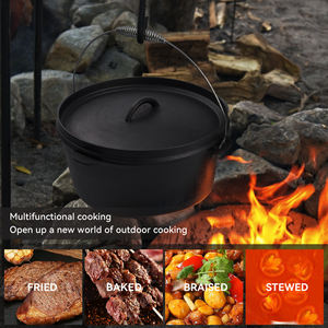 Cocotte en fonte avec couvercle en céramique, support de couvercle à 3 pieds, crochet de suspension – Idéale pour la cuisson au feu en extérieur, le camping, la cuisson et la pâtisserie, revêtement antiadhésif en céramique - Product Image 2