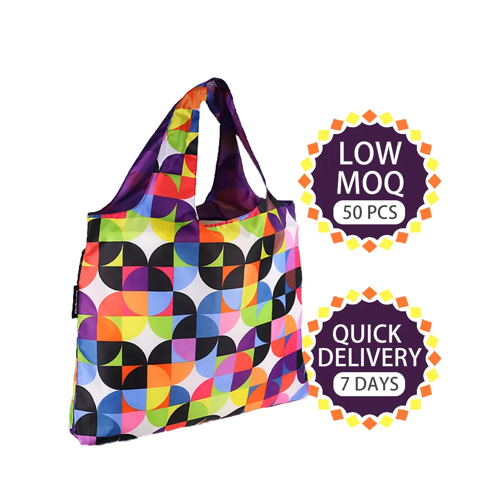 Foldable RPET promotional digital print eco-friendly reusable shopping bags bulk
