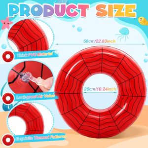 Paquete de 4 Anillos Inflables para Nadar con Diseño de Telaraña Roja y Azul para Piscina y Playa - Product Image 2