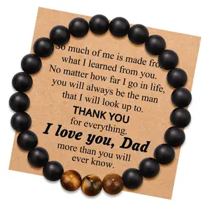 To My Dad Matte Agate Tiger Eye Volcanic Stone Bracelet With Blessing Card Father's Day Gift
