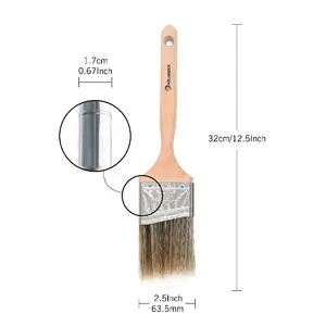 ROLLINGDOG 10194 Long Handle Wooden Paint Brush Painting Gloss 2.5 Inch Flat Angular Trim Cutting In Wall Paint Brush
