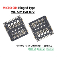 WECONN WL-SIM150-072 Connecteur de carte MICRO SIM à 8 broches + 1, type articulé, H=1,50 mm, avec interrupteur de détection, connecteur FPC personnalisable
