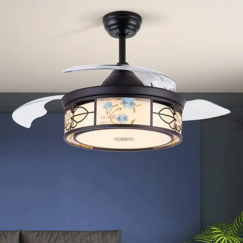 Chinese Style Ceiling Fan With Led Light 42 Inch Ceiling Fan With Invisible Blade Retractable Ceiling Fan Lights
