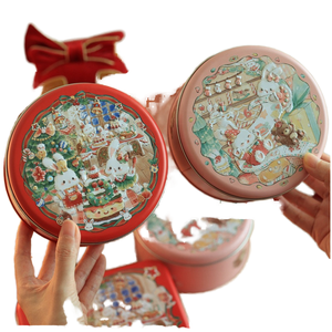 علبة معدنية مستديرة بالجملة لتخزين الطعام بتصميم مطفي لعيد الميلاد، مناسبة لحفظ البيتزا - Product Image 1