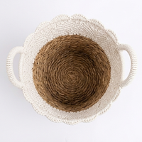 Panier de rangement rond scandinave en macramé bohème, tissé en jacinthe d'eau, écologique, avec poignées, pour la décoration de la chambre et de la maison
